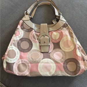 Coach Pink and Beige Signature Circle Print Tote